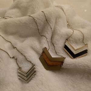 Elegant Gold and Silver Chevron Necklace Set